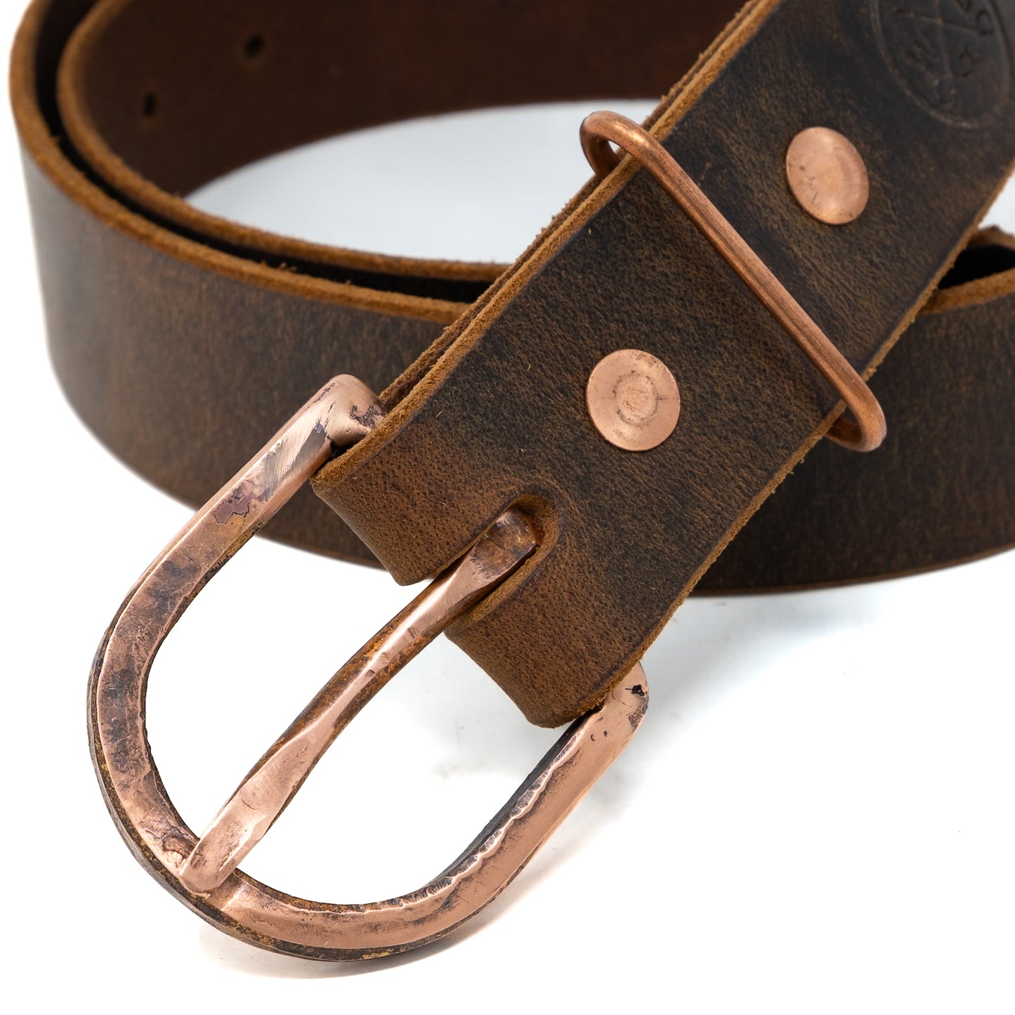 Rustic Copper Heel-Bar Belt with Crazy Horse Leather