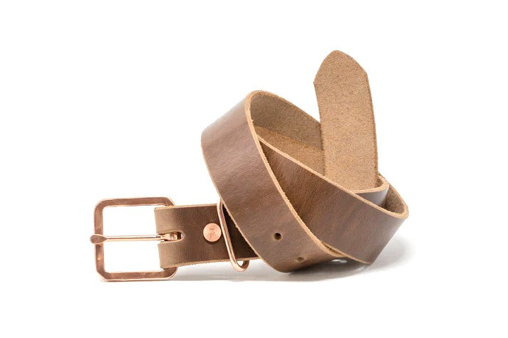 Square Rustic Copper Buckle Belt with Horween Leather 
