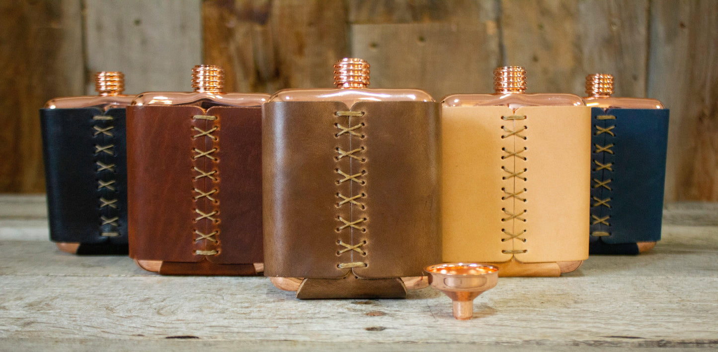 The Clark Fork Copper Flask - Whiskey Leatherworks