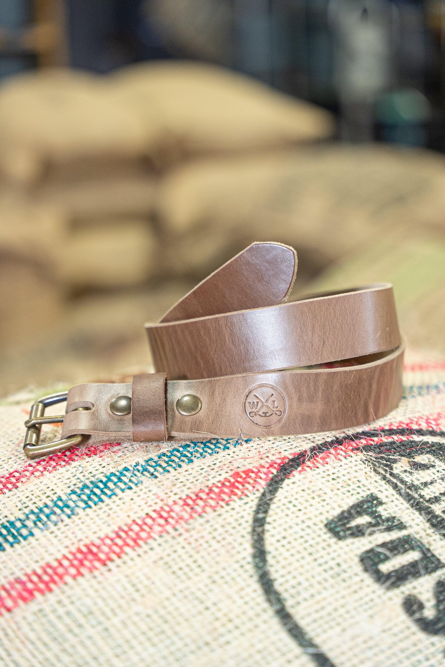 Antique Brass Roller Buckle Belts - Whiskey Leatherworks