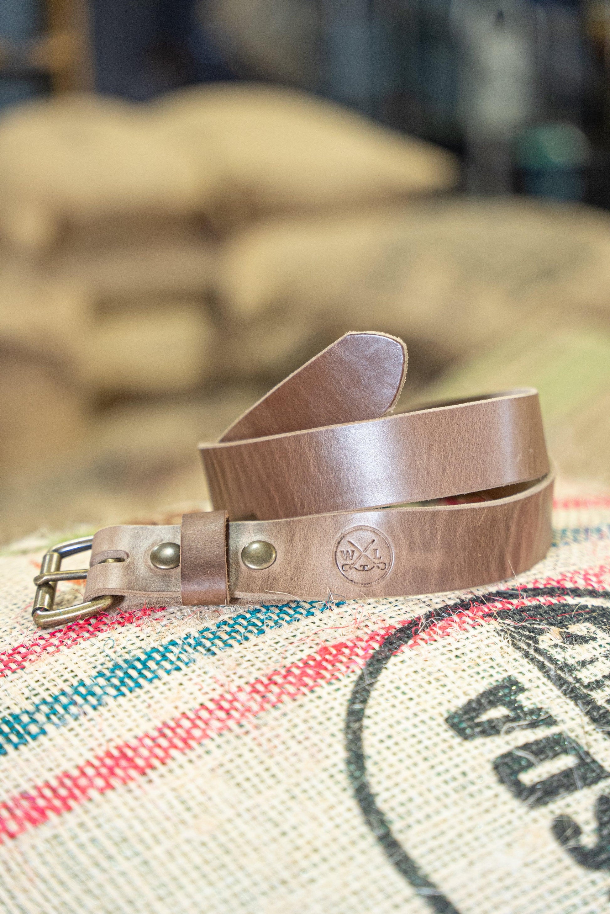 Antique Brass Roller Buckle Belts - Whiskey Leatherworks