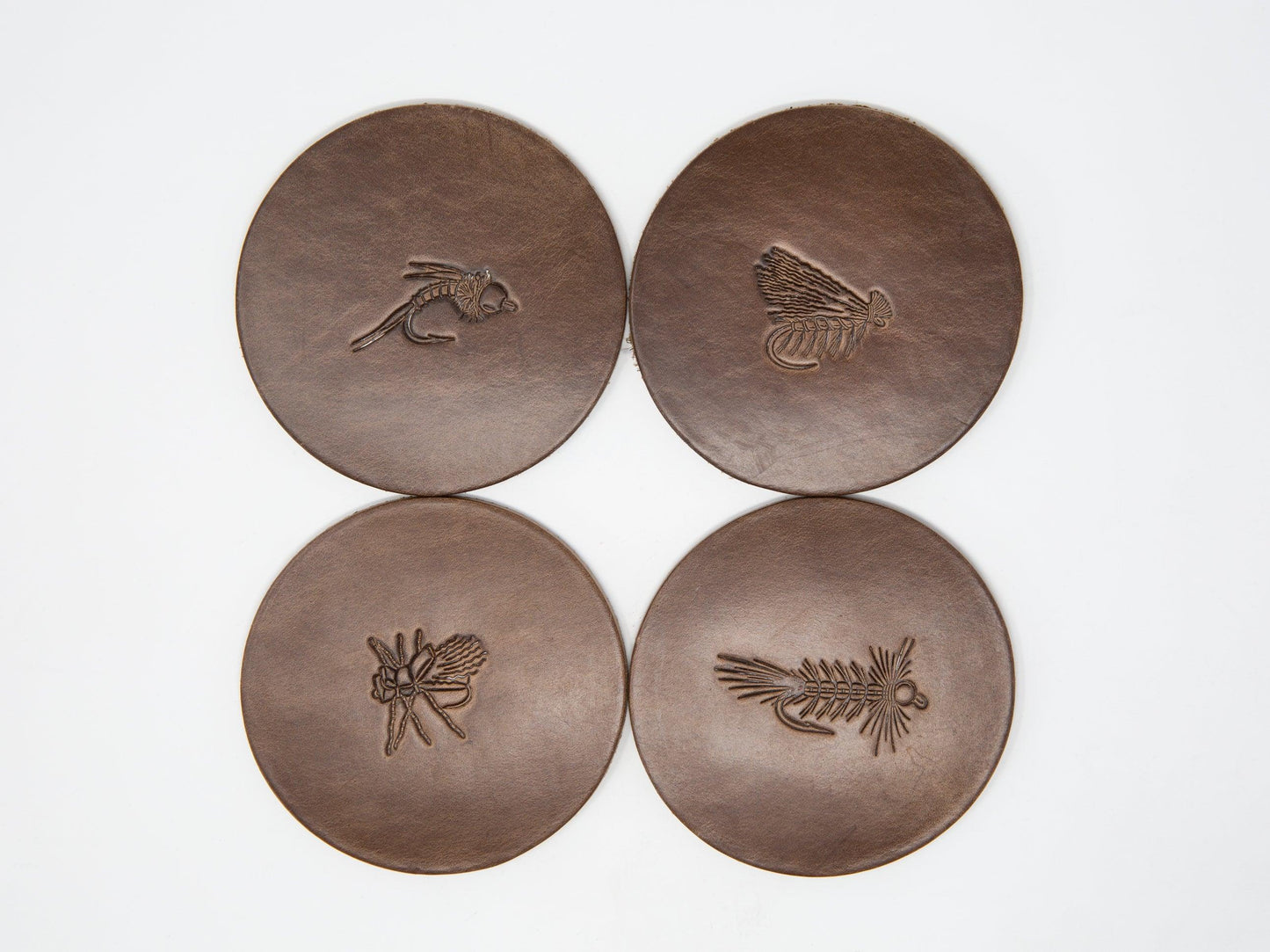 Fly-Stamped Leather Coaster Set - Whiskey Leatherworks