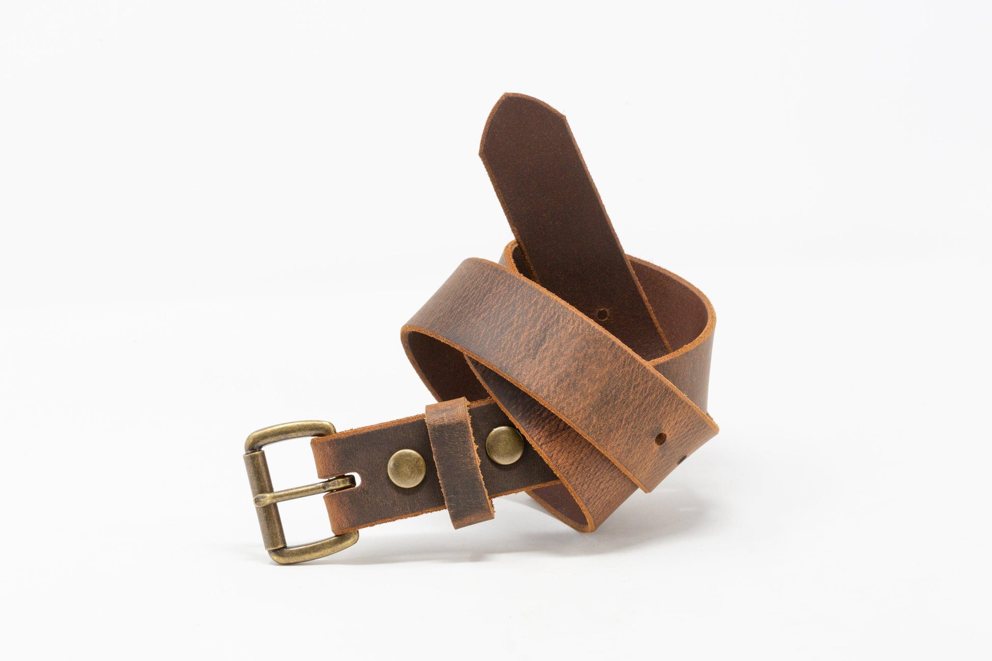 Antique Brass Roller Buckle Belts - Whiskey Leatherworks