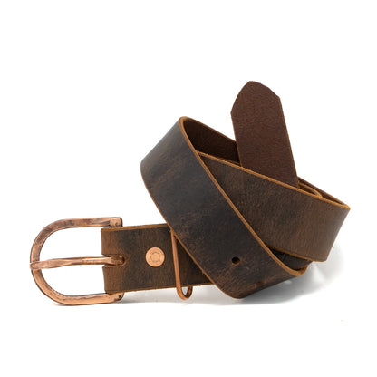 Rustic Copper Heel-Bar Belt with Crazy Horse Leather