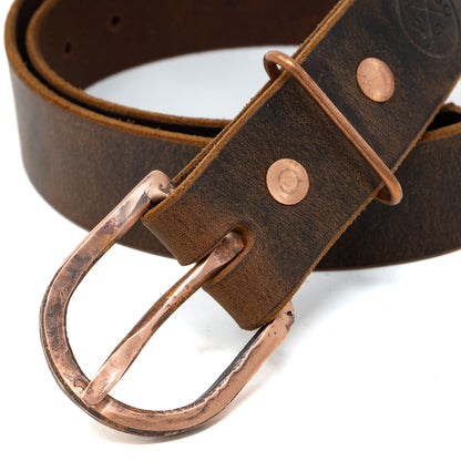 Rustic Copper Heel-Bar Belt with Crazy Horse Leather