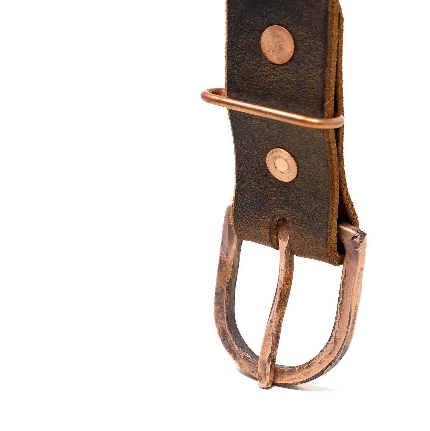 Rustic Copper Heel-Bar Belt with Crazy Horse Leather
