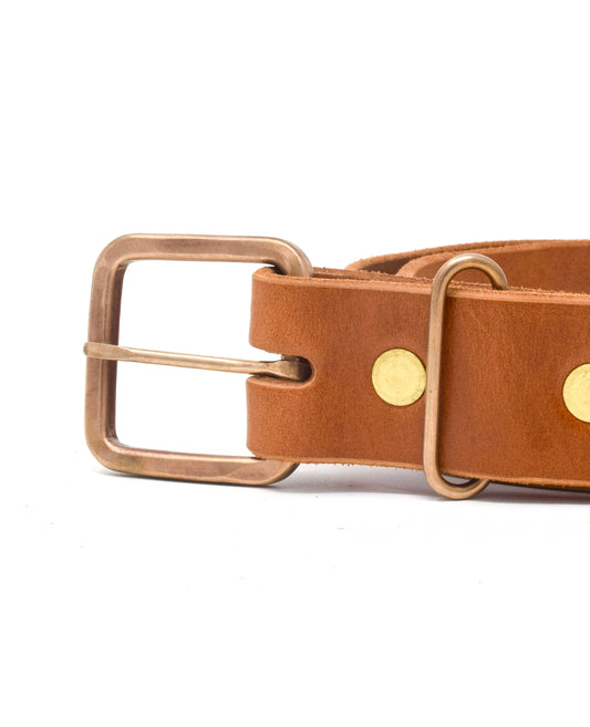 Venice Cognac & Square Rustic Bronze Buckle Belt - Whiskey Leatherworks