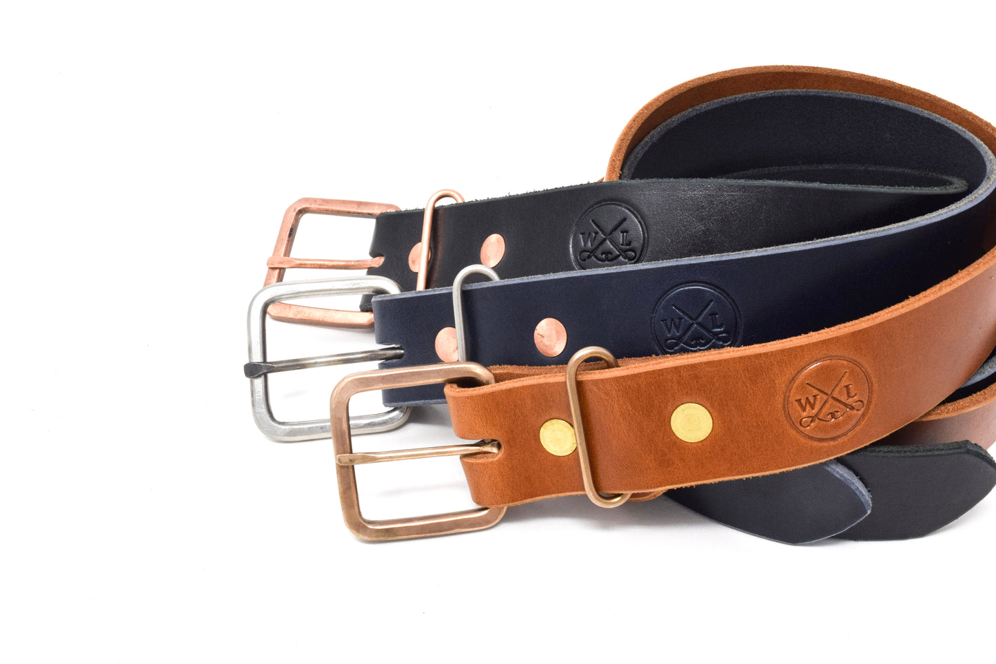 Venice Navy & Square Rustic Stainless Steel Buckle Belt - Whiskey Leatherworks