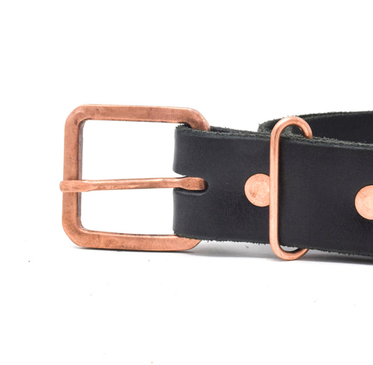 Venice Black & Square Rustic Copper Buckle Belt - Whiskey Leatherworks