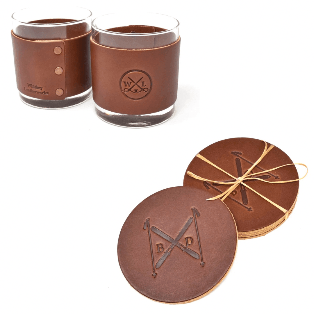 Leather Rocks Glass & Coaster Bundle