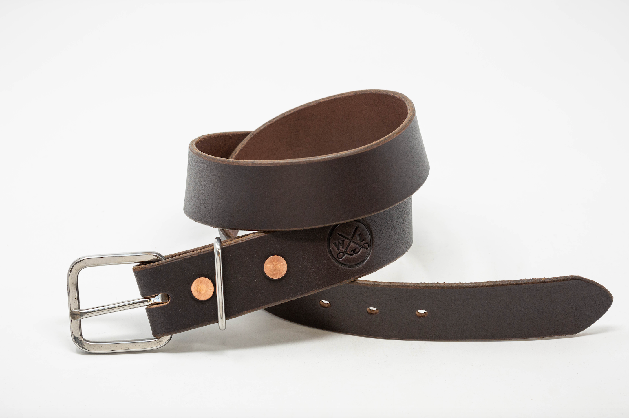 Rich brown Leather belt with Stainless steel buckle: made in New York